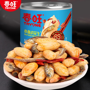 春旺麻辣小鱼干花生小虾花生零食下酒菜鳀鱼口味150g*4罐