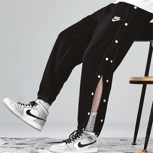耐克春季新款排扣裤男宽松侧开纽扣运动裤女休闲情侣卫裤百搭长裤