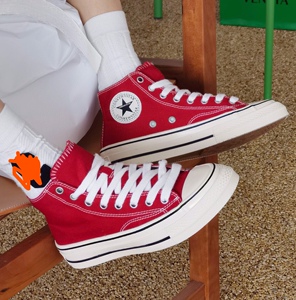 菲梵芭黎五角星厚底系带休闲高帮女鞋2022秋新款内里真皮红色单鞋