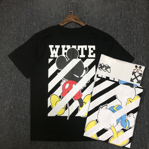 夏卡通潮牌宽松纯棉off米奇短袖女男印花唐老鸭t恤ow米老鼠学生潮