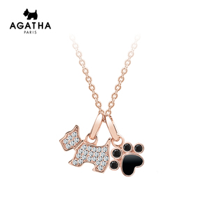 agatha瑷嘉莎小狗项链银锁骨链狗狗吊坠女小众轻奢首饰饰品礼物