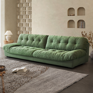 点缀家具云朵布艺沙发客厅侘寂风现代轻复古墨绿色绒布沙发小户型