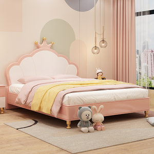 实木儿童床女孩公主床青少年小户型北欧女童卧室床小孩皇冠单人床