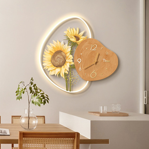 北欧奶油风客厅钟表挂墙钟表透明亚克力创意挂钟绿植餐厅餐桌时钟
