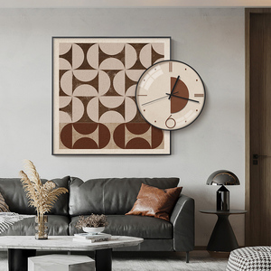 侘寂风餐厅装饰画创意客厅钟表挂画轻奢沙发背景墙时钟组合壁画