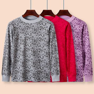 大码中老年全棉保暖内衣女纯绵200斤单件秋衣妈妈老人打底棉毛衫