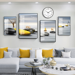 客厅装饰画北欧简约现代客厅沙发背景墙画创意组合四联画钟表挂画