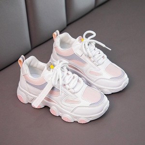 女童运动鞋系鞋带白色皮面春秋2022新款大童防水女孩小学生老爹鞋