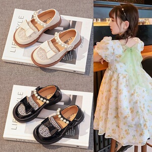 女童小皮鞋秋季儿童亮晶晶配晚礼服jk裙子防滑软底炸街演出公主鞋