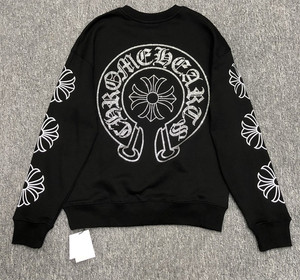 正品潮牌chrome hearts克罗心花臂梵文马蹄十字架烫钻男女款卫衣