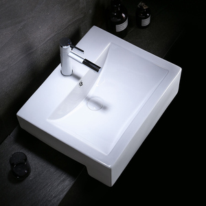 陶瓷台中盆半嵌入式洗脸盆洗手盆单盆方形酒店工装半抛盆凸挂盆