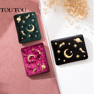 丝绒迷你薄短款钱包女限定星空系列折叠卡包零钱包小ck18ct