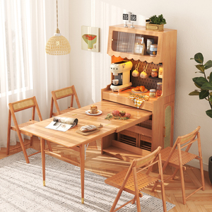 折叠餐桌椅组合现代简约小户型家用高级原木风长方形实木吃饭桌子