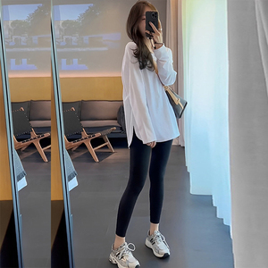 加绒卫衣叠穿内搭小个子白色打底衫女秋冬长袖上衣厚宽松棉长t恤