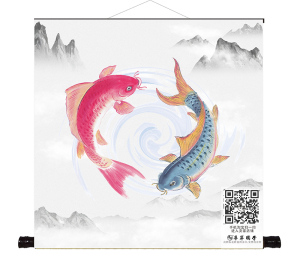 山水背景太极图道字太极图八卦图大幅挂轴画周易易经道教阴阳鱼