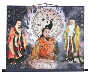 三圣图卷轴挂画周易经国学古代圣人画像伏羲周文王孔子中堂装饰画