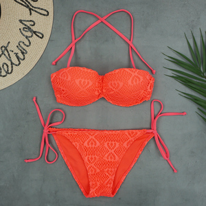 针织系带钢托性感bikini艳丽走秀酒吧派对三角个性分体比基尼泳衣
