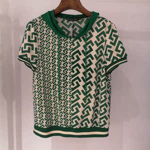 珊瑚花短袖t恤夏装2022新款时尚大码上衣连帽休闲卫衣98044女装