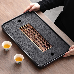 仿乌金石茶盘小型家用小茶台茶具托盘储水瓷砖干泡盘沥水石盘yf