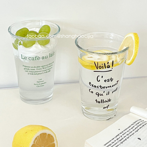 ins韩国小清新字母玻璃杯直筒简约喝水杯牛奶咖啡杯家用果汁杯子