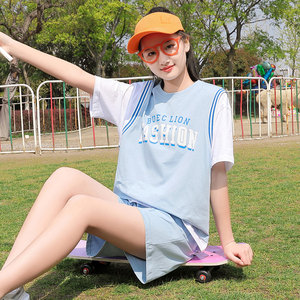 学生短袖短裤套装女运动服夏季薄款少女夏装初中生女孩休闲两件套