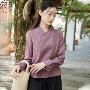 茶服女春秋季2021新款茶人服套装亚麻佛系唐装上衣禅意女装居士服