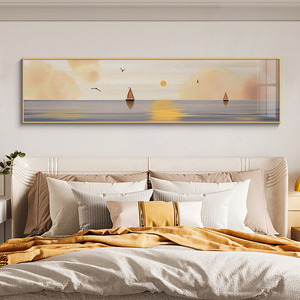 一帆风顺卧室装饰画主卧横幅长条壁画现代简约温馨房间床头挂画