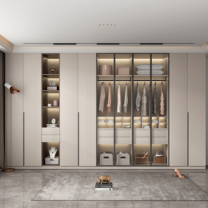 杭州千年舟免宝宝全屋定制衣柜卧室轻奢平开门柜子衣帽间柜门玻璃