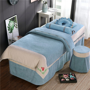 高档新美容床罩套四件套纯棉全棉推拿按摩理疗院洗头床上专用套件