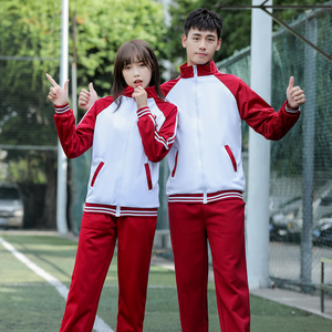 中学生校服套装春秋男女款红白高中生班服情侣拍照短袖t恤开学季
