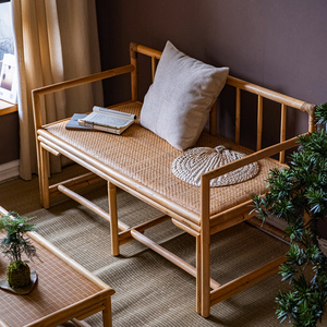 掬涵 竹藤双人椅新中式禅意沙发茶桌椅组合民宿茶室椅咖啡厅椅