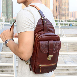 大胸包男大号真皮大容量简约休闲牛皮胸前斜挎包斜背包