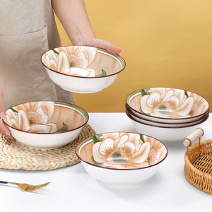 欧式陶瓷山茶花面碗网红螺蛳粉碗拉面碗汤碗粥碗混沌碗微波炉可用