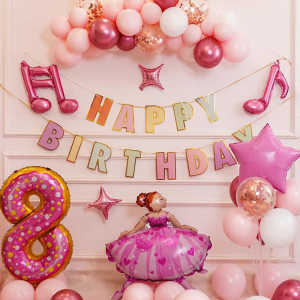 女儿八8岁生日装饰场景布置女孩派对家里房间背景墙简单装扮气球