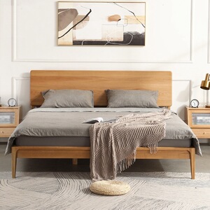 北欧创意简约实木婚床1.51.8米双人床现代木头床民宿酒店新款高背
