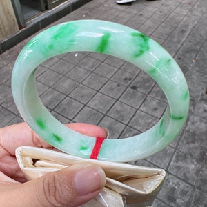 58圈口缅甸天然a货老坑种满圈飘翠绿花翡翠手镯真玉镯子平洲玉器