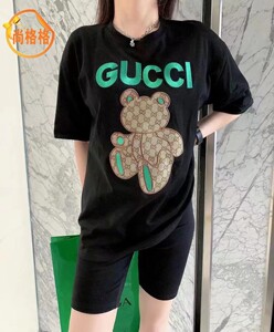 gucci/古驰 男女同款gg老花小熊贴布刺绣圆领棉质短袖t恤宽松半袖