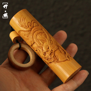 精品名家书文纯手工雕刻"龙行天下"实心竹手把件十几年老料竹雕