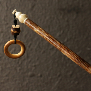 精品纯手工精磨天然金丝竹教鞭手把件竹手棍精致牛角封口竹杆手杖