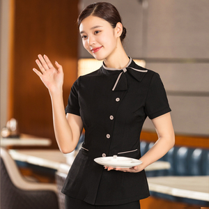 高档酒店领班工作服夏装女修身餐厅饭店服务员短袖餐饮收银员制服