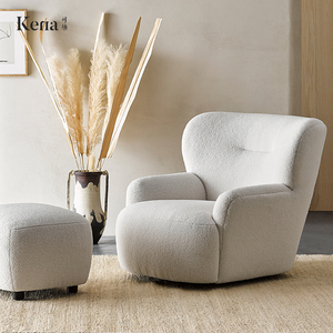 Kena可纳/洛尔休闲椅北欧白色布艺羊羔绒旋转沙发椅客厅现代简约P