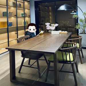 实木书桌客厅大学习桌家庭多人白蜡木办公桌工作台现代简约阅读桌