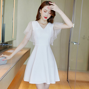 白色礼服裙子网纱连衣裙高级感女装夏季2024新款小个子性感仙女裙
