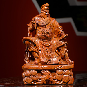 看书关公摆件木雕关公像武财神关羽夜读春秋家居客厅玄关木工艺品