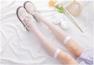 日系白色洛丽塔女童渔网中筒袜Lolita袜韩国jk儿童小萝莉小腿袜