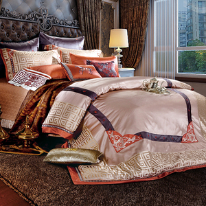 高档刺绣新中式四件套床上用品 欧式奢华样板房六八十多件套床品