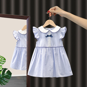 女童连衣裙夏装新款夏季韩版娃娃领洋气儿童网红宝宝公主裙蓝色