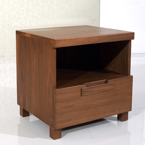 ailvju北欧简约现代实木床头柜储物收纳柜北美全黑胡桃原木家具