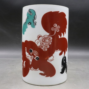 清乾隆粉彩太师少保图笔筒 古玩古董仿古瓷 文房办公用品摆件收藏