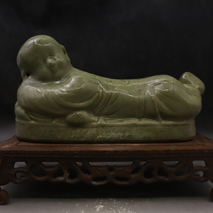 宋 耀州窑 青瓷娃娃枕(大号)古玩古董仿古瓷 民间旧货摆件收藏